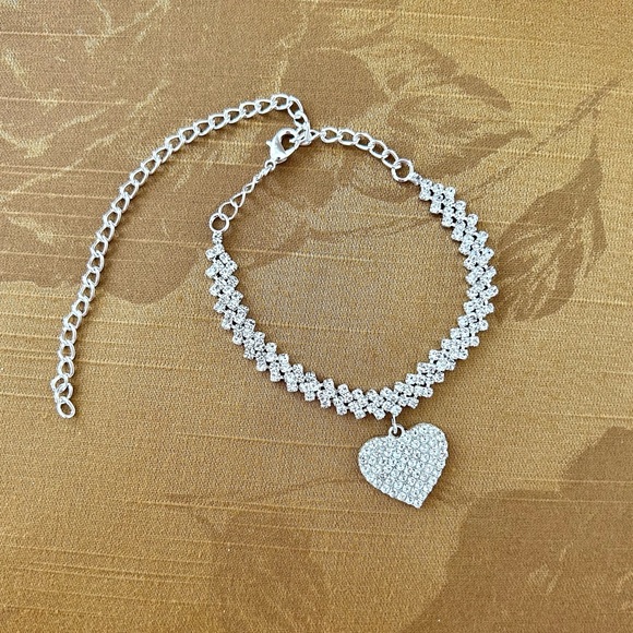 Anklet Silver rhinestones with Heart pendant - Picture 1 of 6